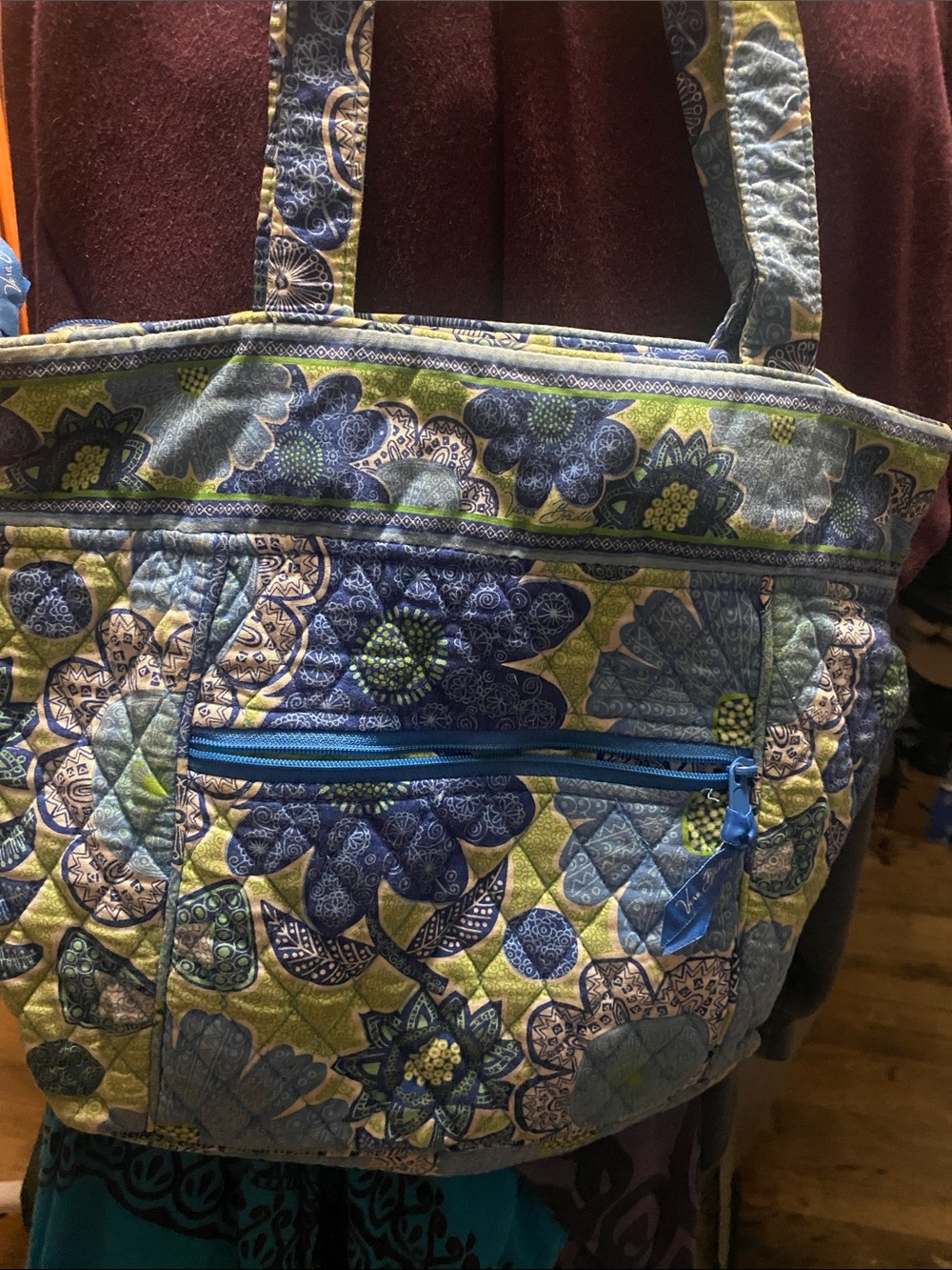 Quilted Blue and Green Floral Tote Bag - Vera Bradley - Picture 2 of 4